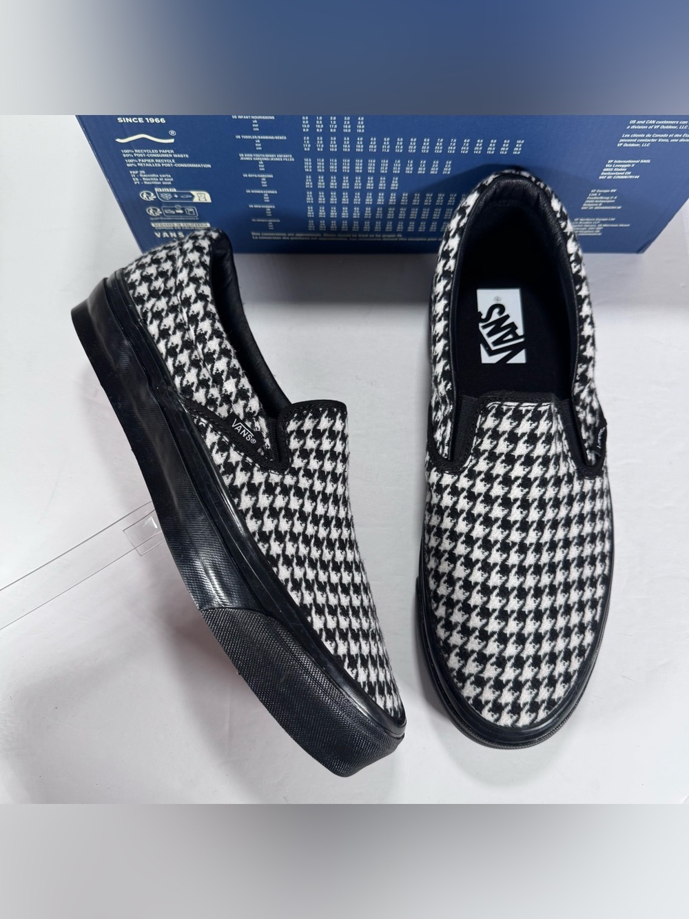Vans Lx Classic Slip-On 98 Houndstooth Black White Sneakers Men 9.5 Women 11